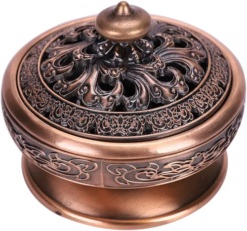 Miniatura 8 de Quemador de incienso de Buda vintage, quemador de incienso de aleación de metal, estufa de carbón con tapa para el hogar, oficina, yoga