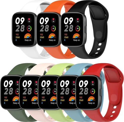 FitTurn Paquete de 8 correas coloridas compatibles con Xiaomi Mi Watch Lite 3/Redmi Watch 3, correa deportiva de repuesto ajustable de silicona