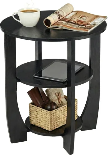 Mesa auxiliar redonda, mesa auxiliar de 3 niveles con almacenamiento, mesa decorativa negra de 19.7 pulgadas, mesita de noche para dormitorio, sala