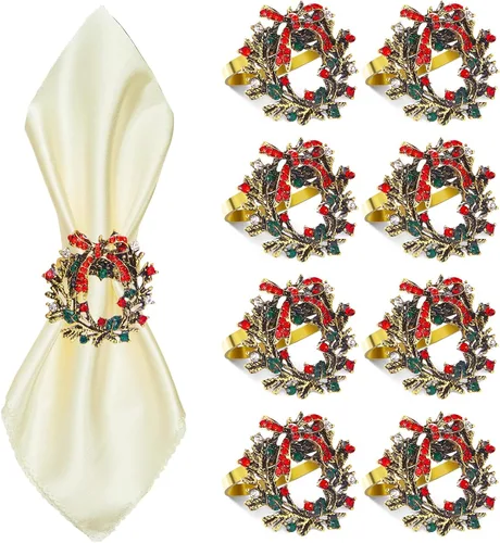 Miniatura 30 de ZeeDix Juego de 6 servilleteros de corona de Navidad, servilleteros de Navidad para servilletas de tela, servilleteros de Navidad para Acción