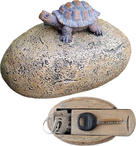 Ocultar una llave de repuesto para exteriores, impermeable, falsa roca con llave de tortuga, caja de almacenamiento segura para exteriores,