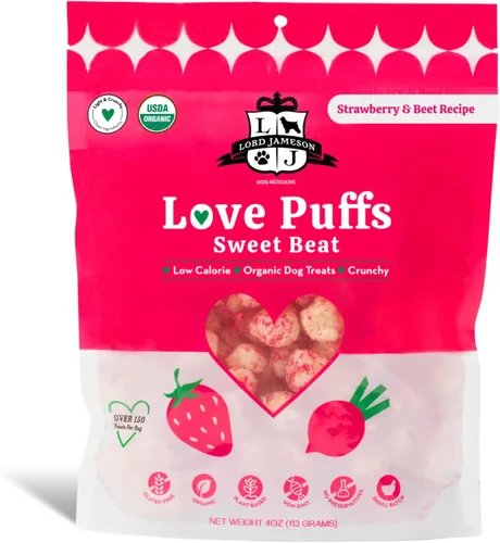Miniatura 11 de Lord Jameson Cheddar Charm Colección Love Puffs ligeros y crujientes Golosinas orgánicas para perros, receta de queso, sin gluten, sin