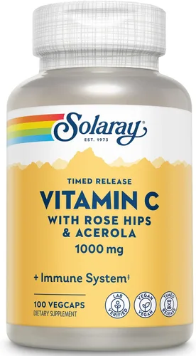 SOLARAY Vitamina C de 1000 mg – Cápsulas de vitamina C de liberación temporal con Rose HIPS y Acerola para apoyo bioflavonoide – Apoyo inmunológico