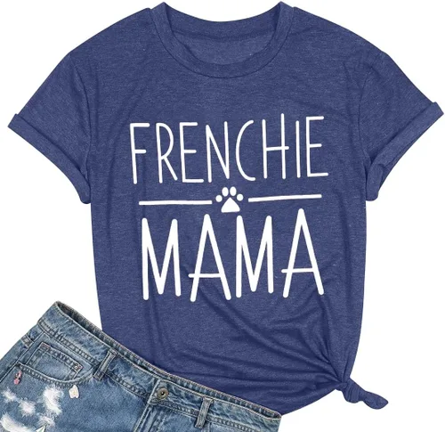 Miniatura 22 de Camiseta de manga corta con texto en inglés «Frenchie Mama», con estampado de letras para mujer, estilo casual