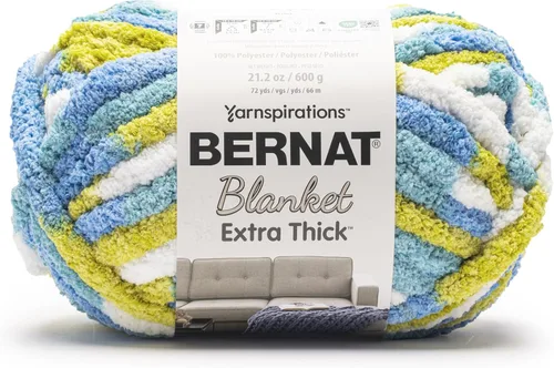 Miniatura 9 de Bernat - Hilo para manta extra grueso color niebla azul - 1 paquete de 21.12 oz/598.74 g - 100% poliéster - #7 Jumbo - 72 yardas - Hilo grueso