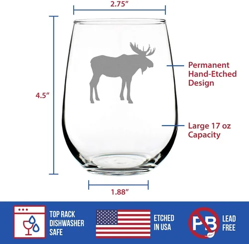Miniatura 5 de Bevvee Moose Silhouette - Copa de vino sin tallo, regalos temáticos de cabina o decoración rústica, grande de 17 onzas