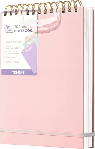 Yoment Cuaderno de espiral superior, blocs de estenografía de tapa dura, 240 páginas, cuadernos de espiral encuadernados en la parte superior, Rosado