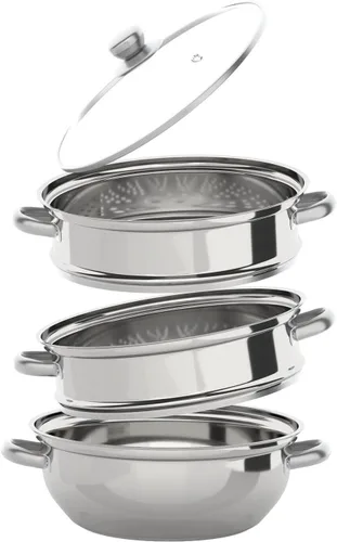 Miniatura 10 de Vaporizador de 5 niveles para cocinar, olla de vapor de acero inoxidable de 11.81 pulgadas con tapa de vidrio templado, olla de vapor