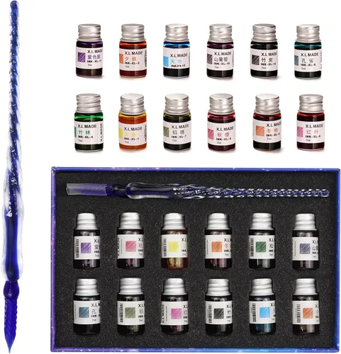 Miniatura 11 de Juego de bolígrafos de cristal para caligrafía, 12 tintas coloridas, juegos de caligrafía para arte, escritura, firma, decoración, regalo