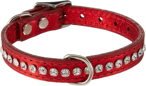 Miniatura 25 de Collar de perro de cuero y cristales de OmniPet Signature, cuero de grano de violeta africana de avestruz, se ajusta a un tamaño de cuello de 6"-8