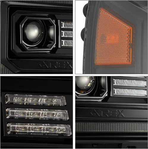 Miniatura 4 de AlphaRex serie luxx Alpha Negro Ajuste 14-18 GMC Sierra 1500/15-18 Sierra 2500HD/3500HD Faros delanteros LED DRL Tubo Proyector con luz de activación