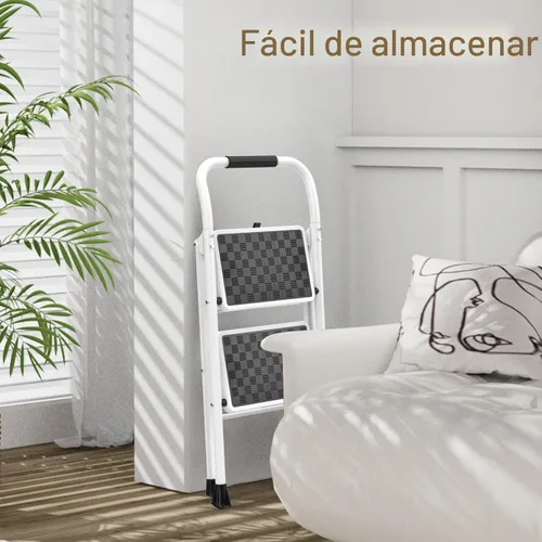 Miniatura 5 de HBTower Escalera de 2 escalones, Taburete de 2 escalones para adultos. Taburete plegable con mango acolchado con escalón ancho antideslizante