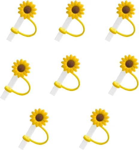 Miniatura 6 de Tapón de paja de girasol, tapones reutilizables a prueba de salpicaduras, herramienta de cocina, puntas de paja, cubierta de silicona, accesorio