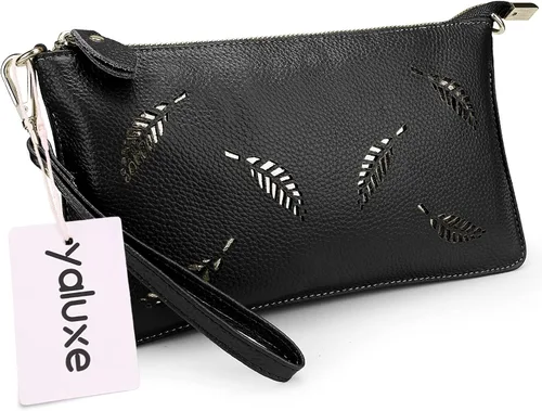 Miniatura 2 de YALUXE Clutch Wristlet - Cartera de piel auténtica con bloqueo RFID y cadena de hombro