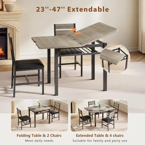 Miniatura 4 de MapleGrace Juego de mesa de comedor para 4, mesa de cocina extensible con 4 sillas de comedor tapizadas de piel sintética, juego de mesa de cocina