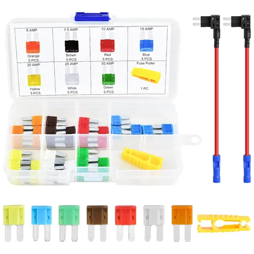 MuHize Micro2 - Kit de grifos de fusibles – Paquete de 35 con fusibles de hoja de 5A a 30 A para automóvil, camión, SUV, RV | 2 grifos Add-A-Circuit