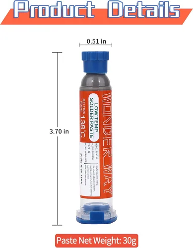 Miniatura 2 de Wonderway Sn42/Bi58 T5 Pasta para Soldar Libre de Plomo Sin Limpieza, Punto de Fusión 138℃ (30g)
