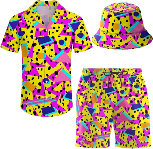 Conjunto deportivo de 2 piezas para hombre, camisa hawaiana, pantalones cortos, camisa con botones y pantalones cortos con sombreros de pescador