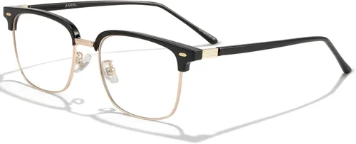 ANRRI Gafas de luz azul para hombre, marco de metal Browline, protección UV 400, lente transparente, antifatiga ocular, gafas de juegos para