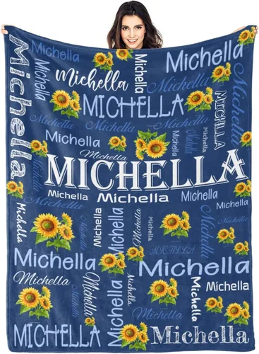Miniatura 9 de Manta personalizada con nombre, manta personalizada con nombre, mantas personalizadas con texto, mantas de girasol, regalo personalizado para el día