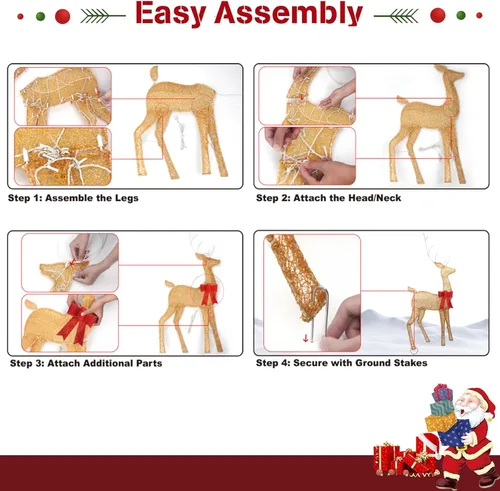 Miniatura 4 de Juego de decoración familiar de renos navideños grandes de 45 pulgadas, 3 piezas hechas a mano con estacas, material seguro LED Plug and Play