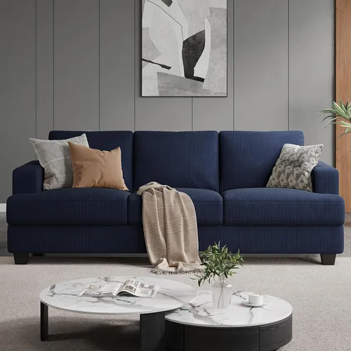 COPIAE Sofá de 226 cm con asientos extraprofundos, sofá de 3 plazas para sala de estar, sofá moderno y cómodo, con apoyabrazos y asientos y Azul
