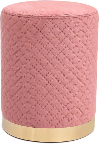 Adeco Otomana redonda tapizada de terciopelo con base de metal dorado, silla de tocador de maquillaje, taburete acolchado suave y compacto para sala
