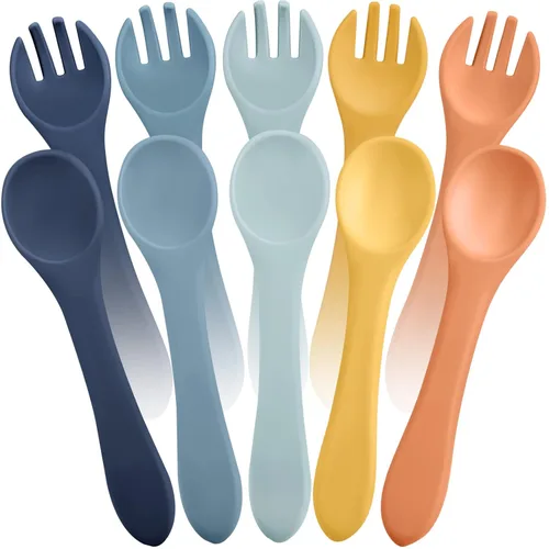 Miniatura 9 de Juego de 10 cucharas de destete y tenedores LED para bebés, cucharas de silicona para bebés, primeros utensilios de entrenamiento para bebés