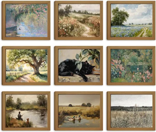 Miniatura 8 de Divertido póster de arte de pared de gato negro, juego de 9, impresiones en lienzo vintage de gato negro de Van Gogh, impresiones estéticas florales