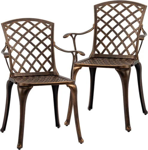 Miniatura 15 de VINGLI Juego de 2 sillas de patio de aluminio fundido para todo tipo de clima, sillas de comedor al aire libre, sillones de metal para piscina