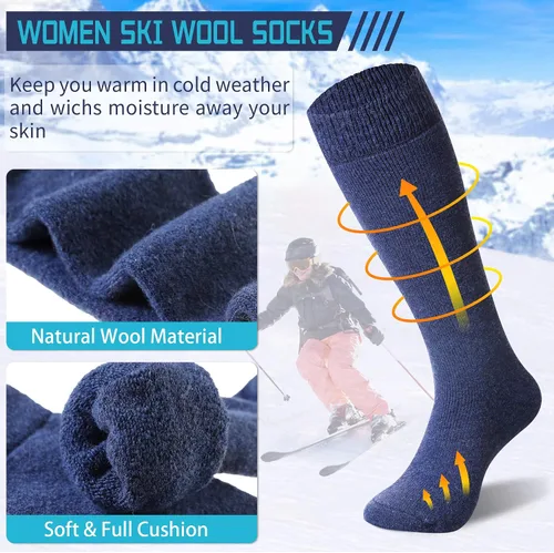 Miniatura 3 de DoSmart Calcetines altos de invierno para mujer, cálidos, de lana, acogedores, gruesos, para senderismo, esquí, cómodos, térmicos, 2 pares