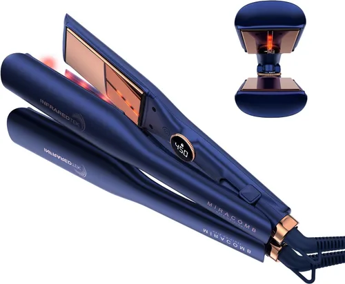 Miniatura 7 de Plancha plana de titanio MIRACOMB Plancha alisadora profesional con luz infrarroja para estilos rectos y suaves, herramienta de peinado 2 en 1