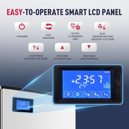 Miniatura 6 de ICYGLEE - Máquina comercial para hacer hielo de 400 libras/día con contenedor de almacenamiento de 220 libras, máquina de hielo industrial