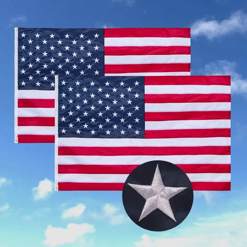 Miniatura 7 de Bandera estadounidense de 5 x 8 pulgadas para exteriores, de nailon reforzado resistente con estrellas bordadas, rayas cosidas, ojales de latón