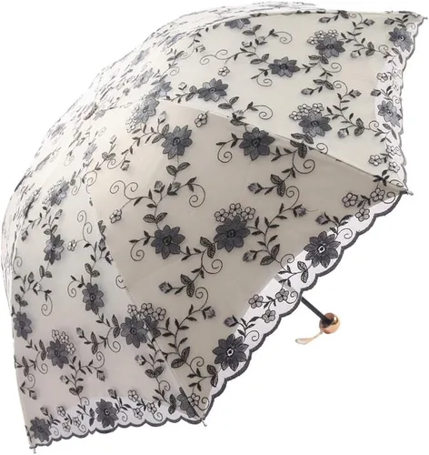 Honeystore Bordado Encaje Flor Princesa Sol Lluvia Paraguas Decorativo Parasol 02Negro