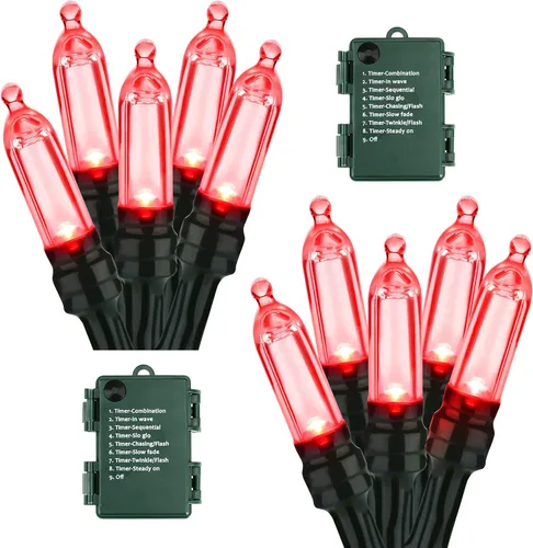 Miniatura 9 de BrizLabs - Cadena de luces verdes, 5.47 metros, 50 luces LED para Navidad, 8 modos, luces de batería verdes para interiores/exteriores, mini cadena