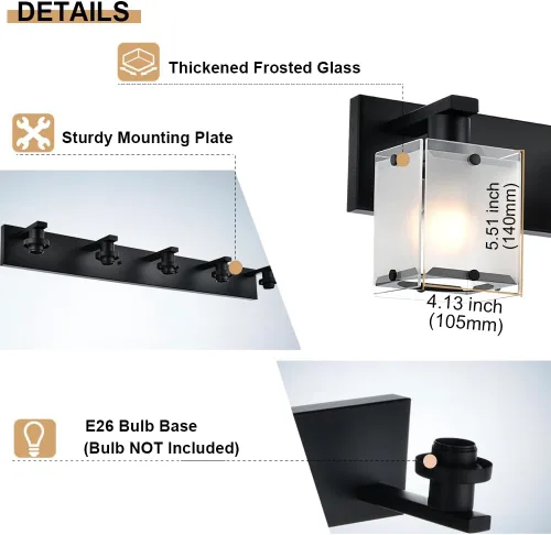 Miniatura 7 de Lámpara de pared negra de WINSHEN, lámpara de tocador de baño de 2 luces, lámpara de montaje en pared sobre espejo para dormitorio, estudio, sala