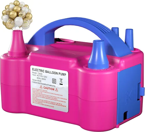 Electric Balloon Pump for Party Decorations – Portable Inflator, Auto Shutoff, Balloon Air Pump Dual Nozzle Rose Red 110V 600W Rojo rosa