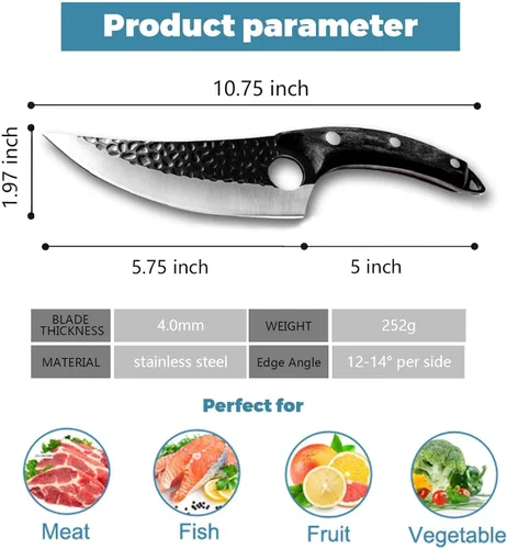 Miniatura 2 de Huusk - Cuchillos vikingos, cuchillo de carnicero forjado negro con vaina, filete japonés para carne, cuchillos de espiga completa para cocina
