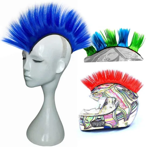 Miniatura 15 de Cresta estilo mohicano con adhesivo para casco de motocicleta, bicicleta, esquí, snowboard. Incluye peluca estilo mohicano para trajes de skinhead