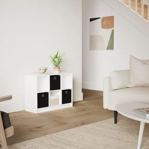 Miniatura 2 de Furinno Basic - Organizador de estantería de 3x2 cubos con contenedores, color blanco/negro