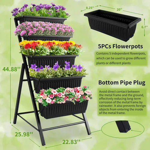 Miniatura 2 de Homdox Cama de jardín vertical de 3.74 pies, maceta elevada vertical de 5 niveles, 23 x 26 x 45 pulgadas, cama elevada para jardín al aire libre