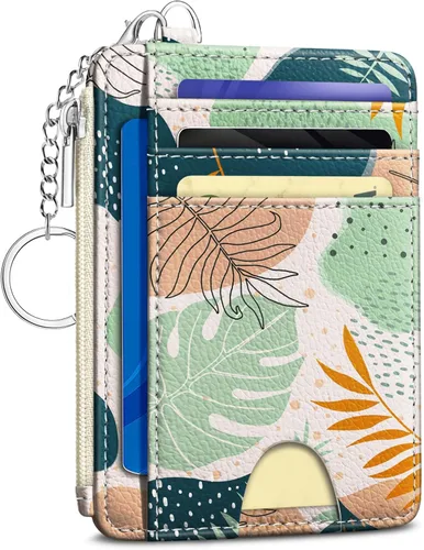 Miniatura 42 de Kelvoris Tarjetero pequeño para mujer, cartera delgada con bloqueo RFID, llavero con bolsillo para monedas con cremallera, bolsillo frontal