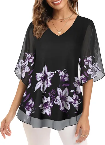 Miniatura 2 de Cestyle Blusas de malla con volantes para mujer, blusas holgadas con mangas 34