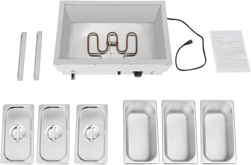 Miniatura 5 de DYNAMI Calentador de alimentos para bufé comercial de 110 V, mesa de vapor eléctrica grande de acero inoxidable de 3 bandejas con diseño