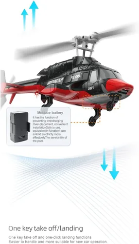 Miniatura 8 de RC ERA A61 Helicóptero RC con despegue/aterrizaje con una tecla, escala 1/52 Air-Wolf Rotor individual 2.4G 4CH Heli Aircraft Altitude Hold, Rojo