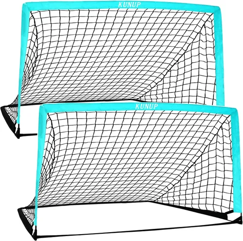 Miniatura 16 de Juego de 2 porterías de fútbol para niños, 5 x 3, 6 x 4, 9 x 5, red de práctica de fútbol plegable con bolsa de transporte portátil para niños