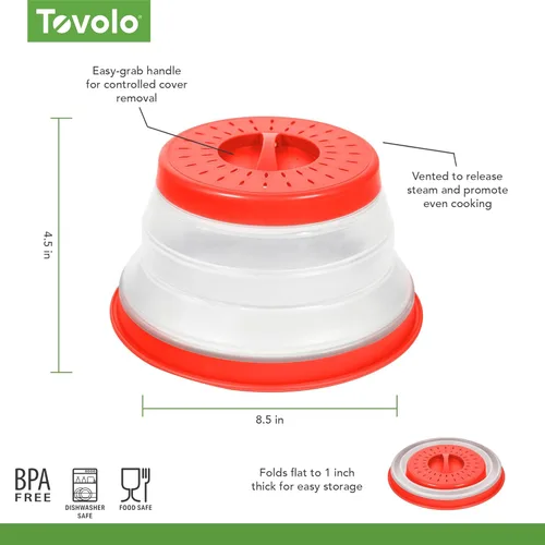 Miniatura 6 de Tovolo Cubierta de salpicaduras para microondas para alimentos, paquete de 3 (rojo manzana caramelo) – Tapa protectora de salpicaduras de silicona