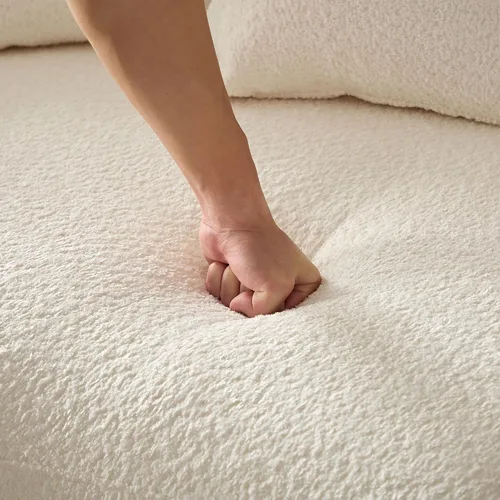 Miniatura 6 de SSC SATITUNCASA - Sofá modular curvo de 102.36 pulgadas, acogedor sofá Boucle para sala de estar, sofá de 4 plazas color crema con almohadas, sofá