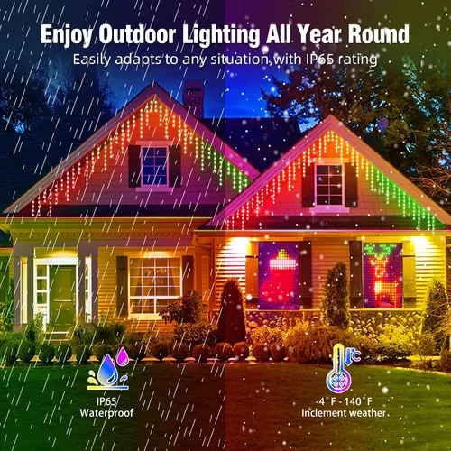 Miniatura 5 de AHAWILL - Luces de carámbano para exteriores, luces de Navidad al aire libre de 33 pies con 255 LED regulables, IP65 impermeables, luces de cadena